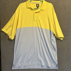 FootJoy FJ Performance Golf Polo Shirt Mens Size XL Yellow Blue Striped